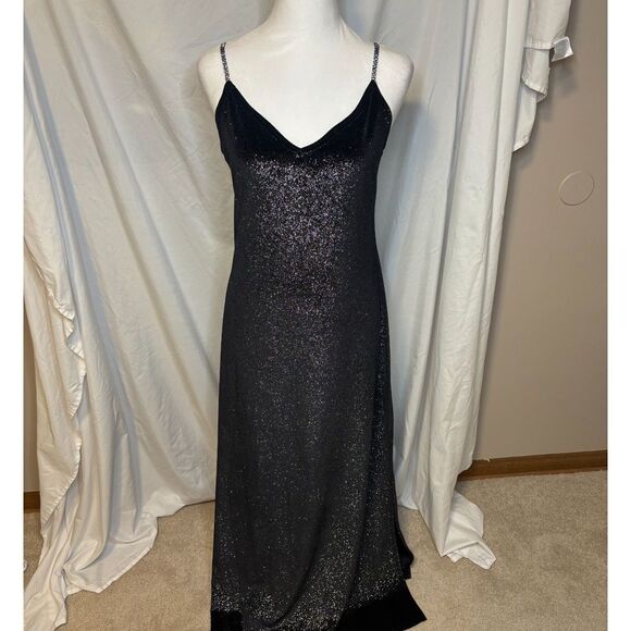 Vintage 90s JUMP Apparel Glitter Party Stretch Long Maxi Dress Womens Designer - Picture 1 of 9